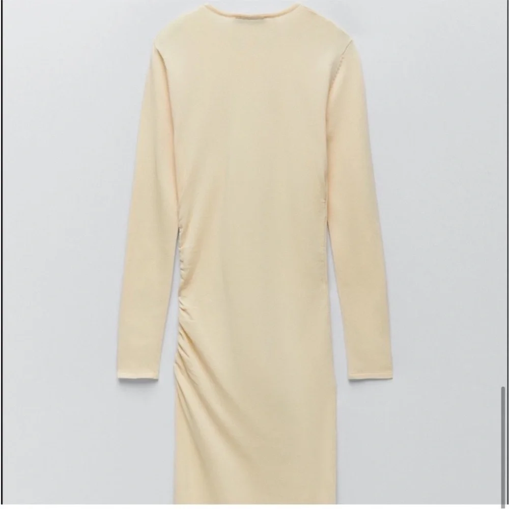 Zara Long-Sleeve Draped Knit Bodycon Minimalist Midi Dress, Beige Cream, Size‎ S - Picture 8 of 12